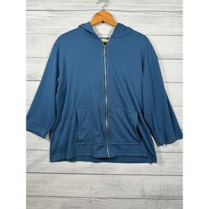 Vintage Needle & Threads Women's Large Blue Full Zip Hooded Jacket 4506